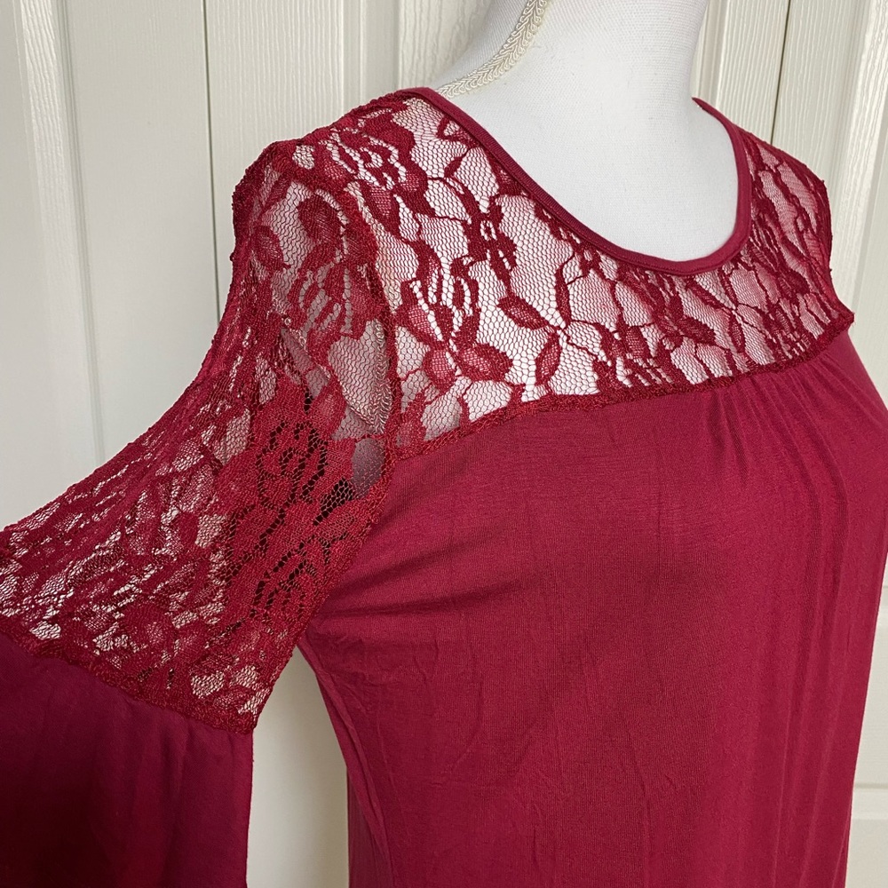Aceshin Lenox Maroon Lace Patchwork Top - image 8